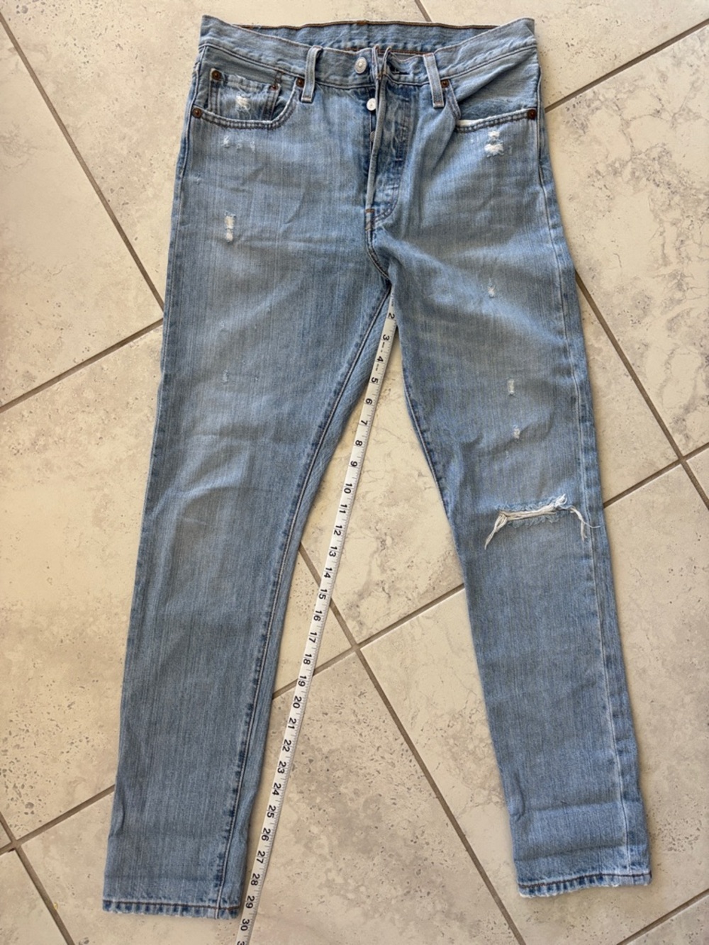 Levi’s 501S Light Wash Distressed Straight-Leg Jeans